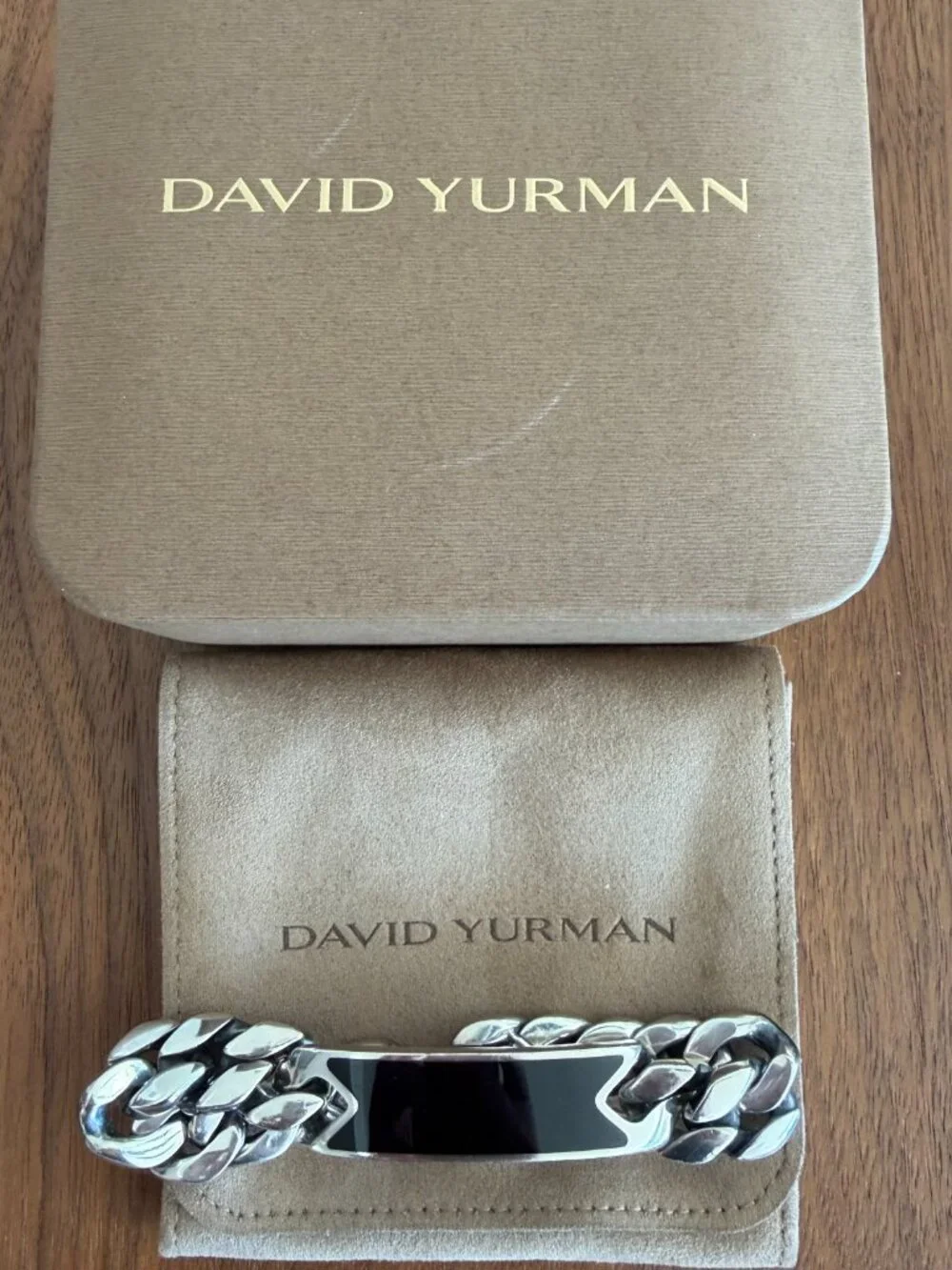 DAVID YURMAN STERLING SILVER 925 ONYX CURB CHAIN ID BRACELET
